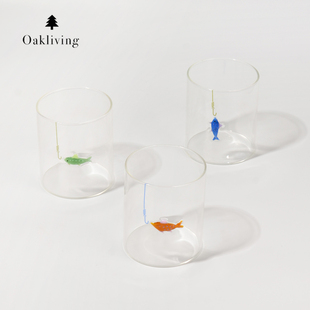 oakliving北欧风简约玻璃杯家用喝水杯子饮料果汁杯酒杯可爱鱼杯