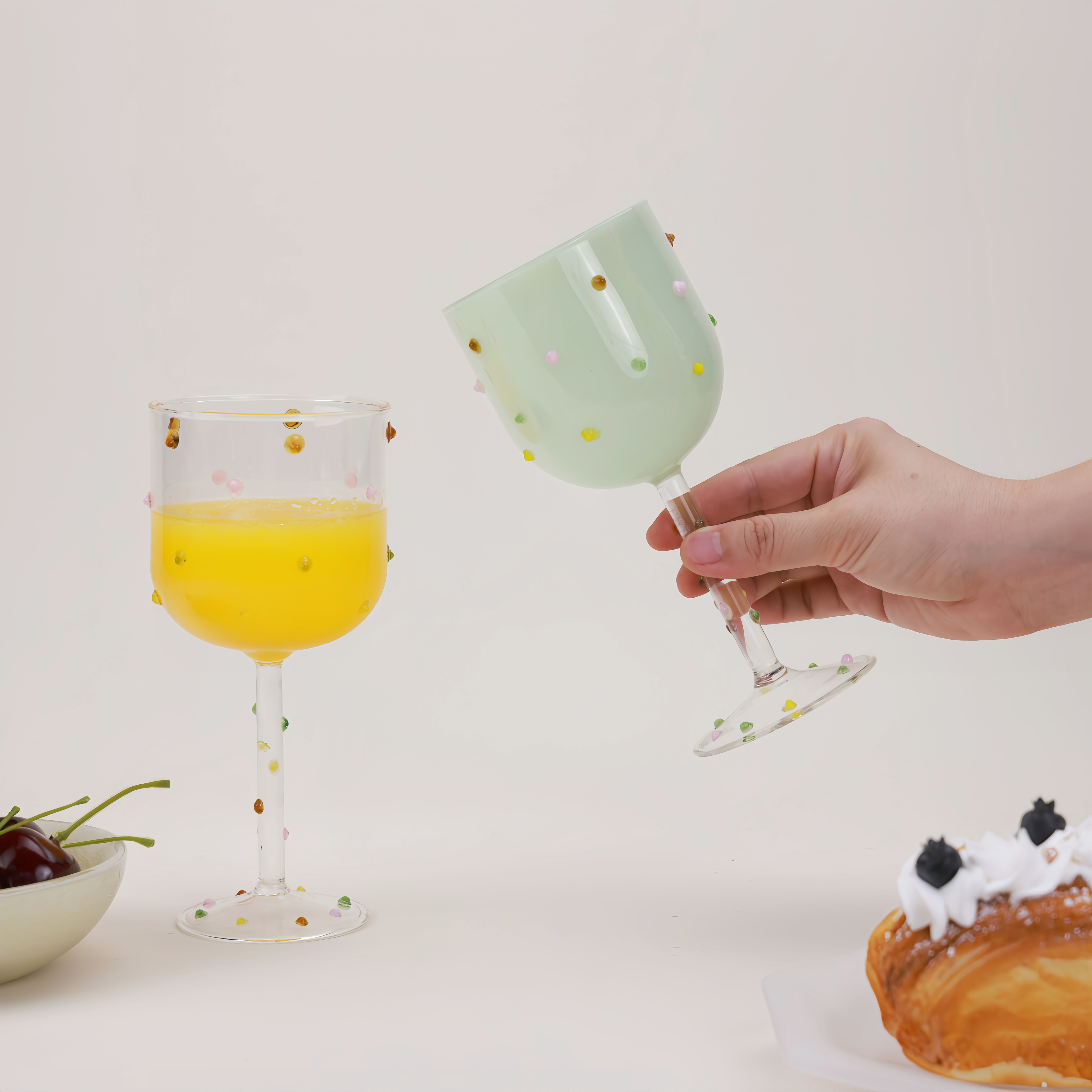 oakliving创意糖豆彩色玻璃高脚玻璃杯子葡萄酒杯耐高温多巴胺