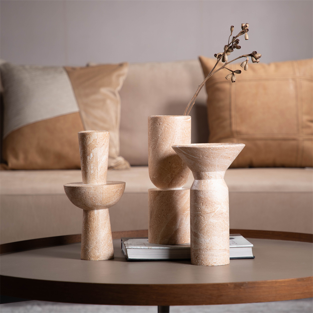 Darchin现代自然诧寂洞石系列几何创意树脂摆件样板房客厅茶几