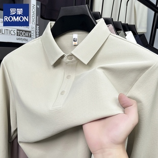 翻领t恤2025新款 罗蒙秋季 polo衫 长袖 纯色打底体恤上衣 中青年男士