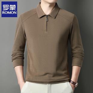双面德绒打底衫 新款 上衣 T恤男2025春秋季 罗蒙纯色半拉链翻领长袖
