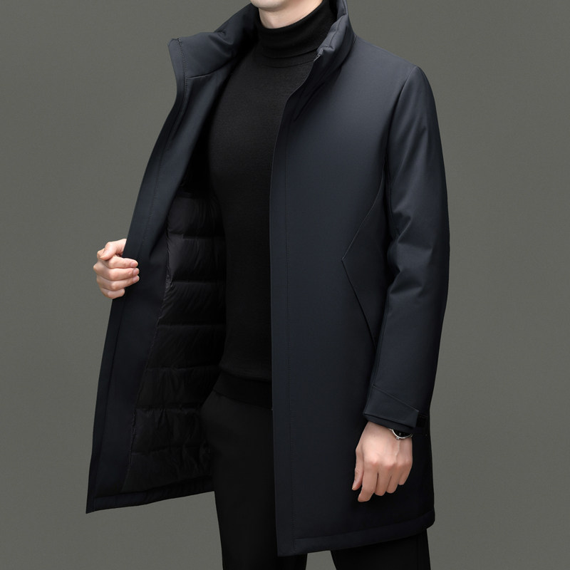 罗蒙中长款立领羽绒服男士冬季加厚保暖商务休闲中年冬装行政外套