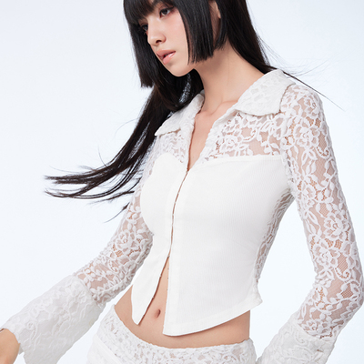 KiwiJadeite 设计感蕾丝衬衫