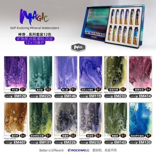 RW洛克威尔矿物水彩颜料沉淀色15ml专业级艺术家画家Magic12色