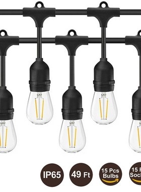15M S14 LED Outdoor String Lights E27 Retro Edison Filat Bul