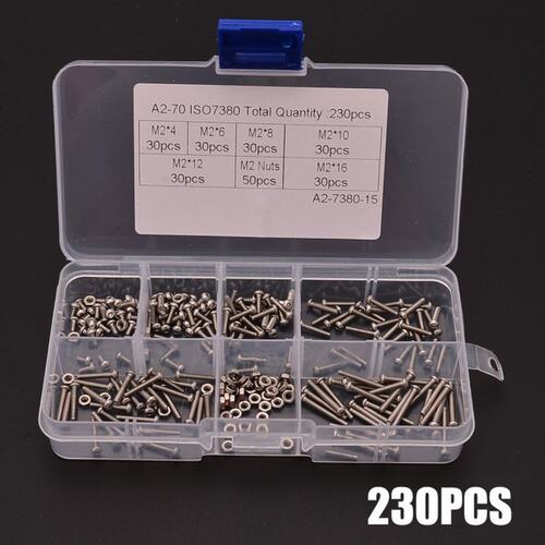 230pcs/box M2 Stainless Steel Hex Socket Button Head Screw B