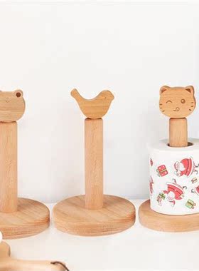 Cute Beech Wooden Vertical Stand Roll Paper Stand Holder