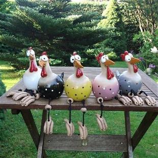 Rooster Plug Art Decor Chicken Yard Ceramic Lawn Garden Hen
