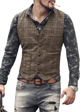 mens suit vests men brown black waistcoat vest man plaid ste