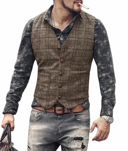 mens suit vests men brown black waistcoat vest man plaid ste