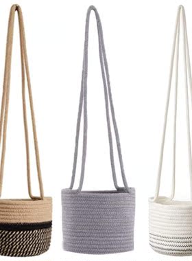 Hanging Planter Woven Plant Basket Jute Cotton Cord Flower