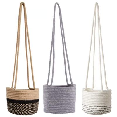 Hanging Planter Woven Plant Basket Jute Cotton Cord Flower