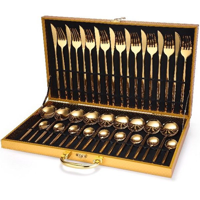 24pcs Gold Dinnerware Set Stainless Steel Tableware Set