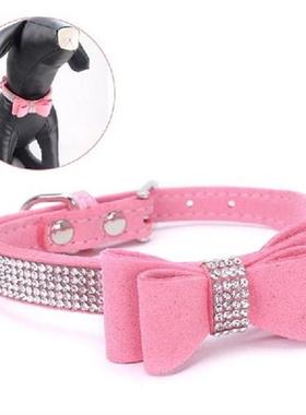 6XDE Colorful Collar Crystal-Dog Collar with Bow-Tie