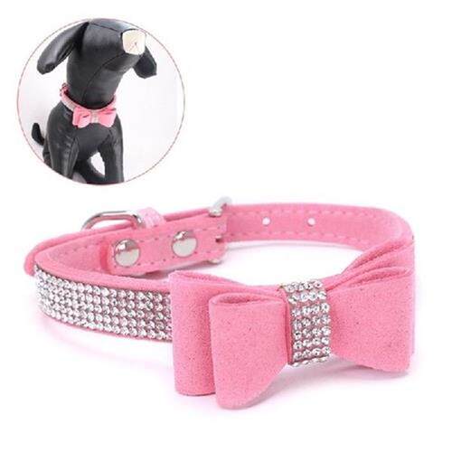 6XDE Colorful Collar Crystal-Dog Collar with Bow-Tie