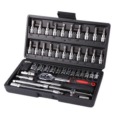 46pcs Socket Wrench Tool Set Ratchet Spanner Multi function