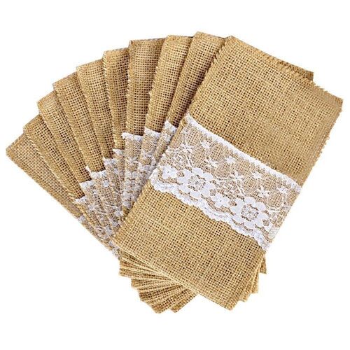 50 pcs Natural Jute Cutlery Knives and ks Cutlery Set Silver