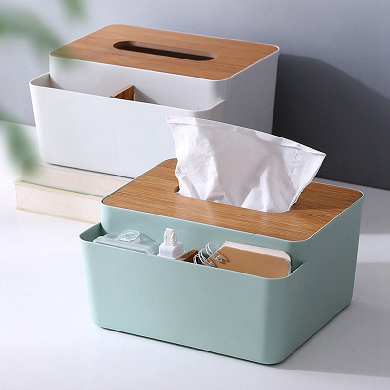 Box Storage Organizer Box With Wooden Lid For Tissue Paper