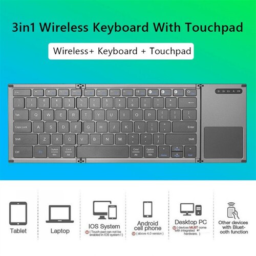 Wireless Foldable Bluetooth-Compatible Keyboard Portable wit