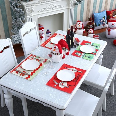 Merry Christmas Placemats Cotton Linen Dining Table Mat Napk