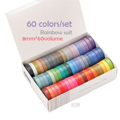 60 Pcs/BOX Basic Solid Color Washi Tape Rainbow Masking Tape