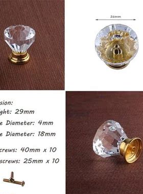 10Pcs Crystal Glass Door Handle Drawer Cabinet Kitchen Handl