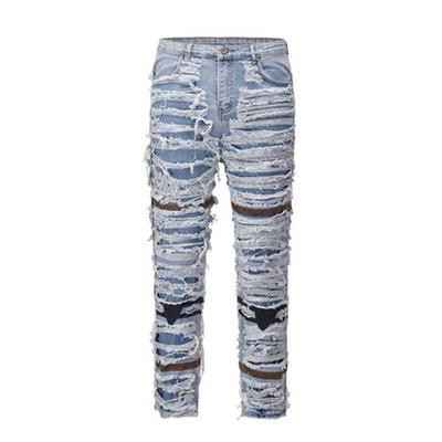 Mens Black Skinny Denim Jeans Heavy Destruction Ripped Biker