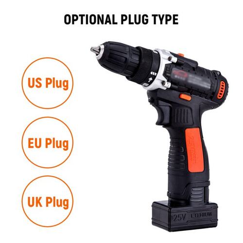 25V Electric Drill Cordless Drill / Driver Kit 1350rpm Varia