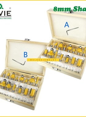 15pcs 8mm Router Bit Set rimng Straight Milling Cutter for W