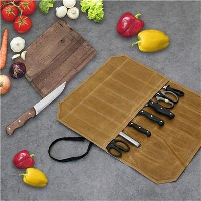 Knife Roll Case, Waxed Canvas Cutlery Knives Holders