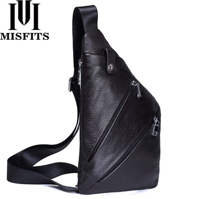 MISFITS NEW Genuine Leather Men Chest Bag Fashion Crossbody