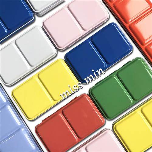 Cute 24/26/52Pcs Half Pans Watercolor Oil Paints Tins Box Em