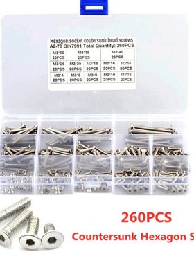 260pcs M3 Hex Hexagon Socket Countersunk Head Screw Kit Stai