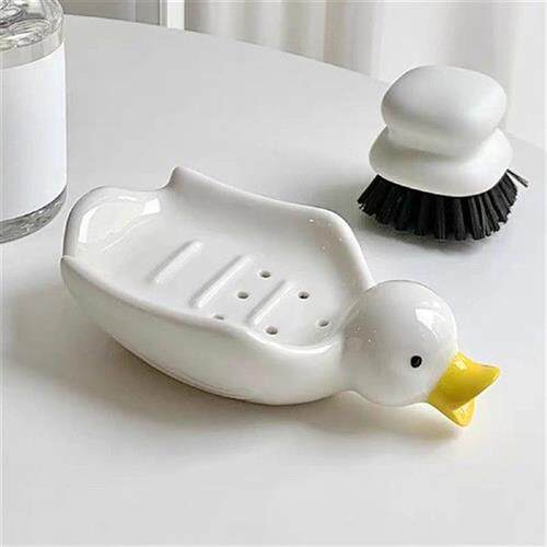 Duck Sink Soap Dish Drainable Ceramic Soap Holder Tray