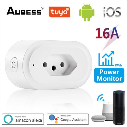 Aubess Tuya 16A Brazil Standard WiFi Smart Plug With Power M