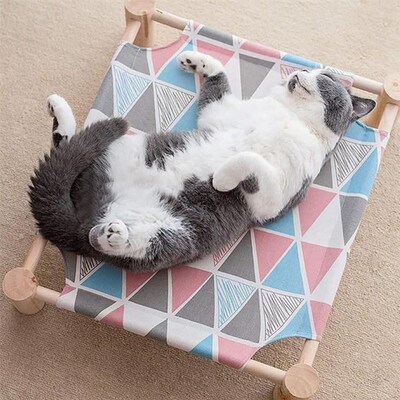 Cat Bed House Detachable Cat Hammocks Bed Wood Canvas Cat Lo