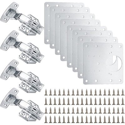 4 Pcs Cabinet Hinges And 8 Pcs Hinges Repair Plates,Kitchen