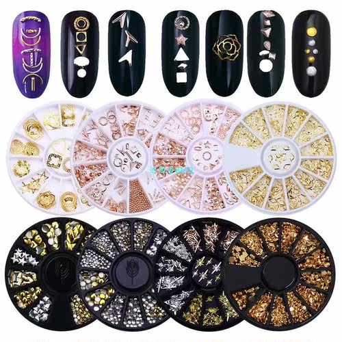 12 Patterns/Box Rose Gold Plated 3D Nail Decoration in Wheel