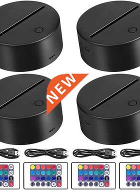 4 Pack 3D Night LED Light Lamp Base With Remote Control And