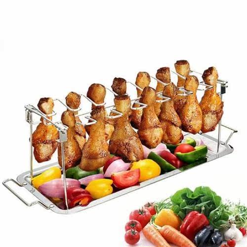 BBQ Chicken Leg Wing Grill Rack 14Slots Stainless Steel