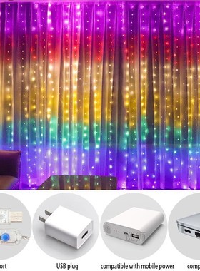 3M Rainbow Curtain Lights USB LED Fairy String Lamp Garland