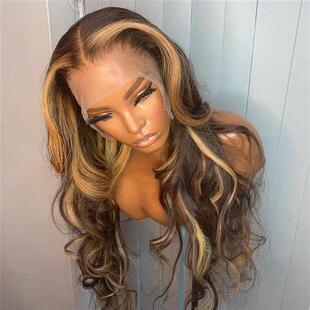 Highlight Wig Human Hair Honey Blonde Body Wave Lace Front W