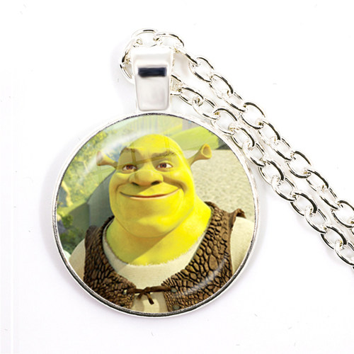 Antique Necklace Cartoon Shrek Glass Dome Cabochon Necklace