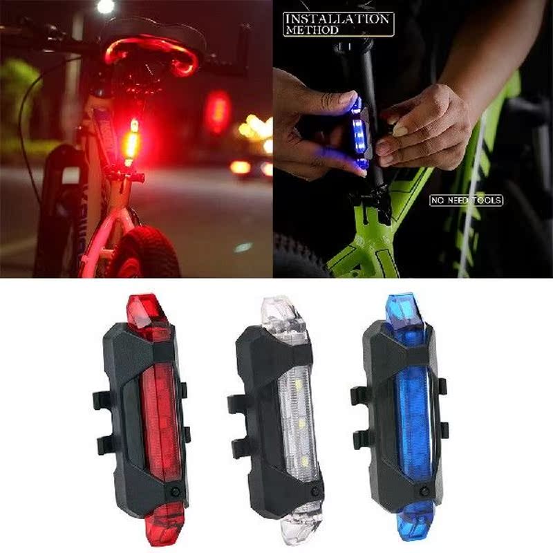USB Rechargeable Bike Light 5LED Front Back Rear Tail