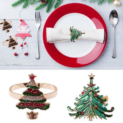6pcs Metal Christmas Tree Napkin Rings Bow Flower Wreath Mou