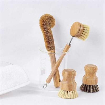 Plant Based Cleaning Brush Set,Bamboo Kitchen Scrub Brush Se