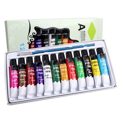 12 Colors Professional Acrylic Paints Brush Set 12ml Tubes D