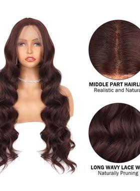 Body Wave Lace Front Wigs Synthetic Reddish Brown Wig For Wo