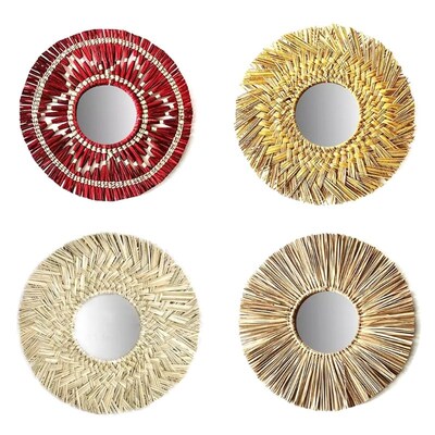 Rattan Plaited Seaweed Art Makeup Mirror Nordic Style Wall H
