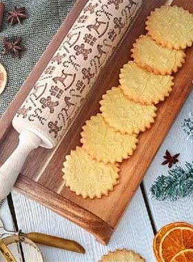Christmas Rolling Pins Rock Snowflake Elk Wooden Rolling